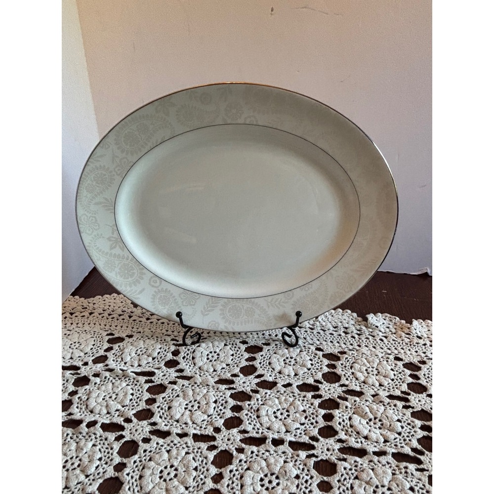 Kate‎ Spade Lenox Bonnabel Place Oval Serving Platter 13" White Paisley Platinum